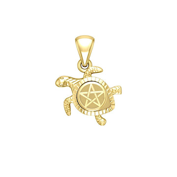 Sea Turtle with Star 14K Yellow Gold Pendant GPD5205 - Jewelry